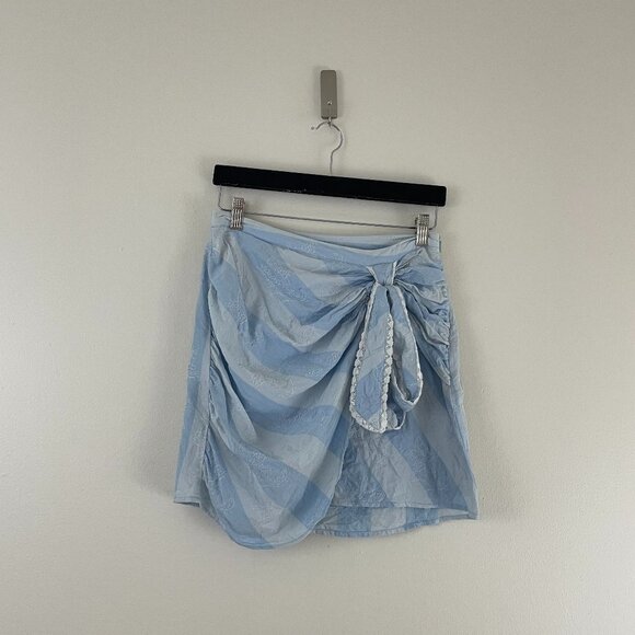 LoveShackFancy Dresses & Skirts - Loveshackfancy Monroe Faded Blue Stripe Side Tie Mini Skirt Size 8